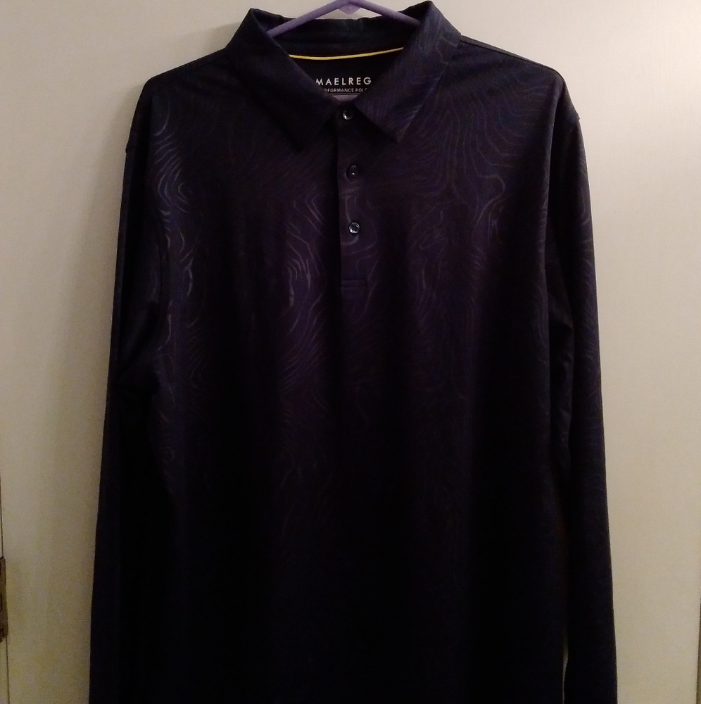 MAelreg performance polo Long sleeve XL Dark blue swirl pattern yellow t…